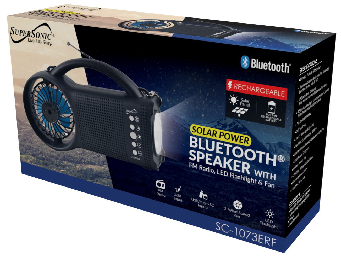Solar-Powered Bluetooth Speaker with FM Radio, LED Torch & Fan | Off-Grid Audio & Emergency Tool