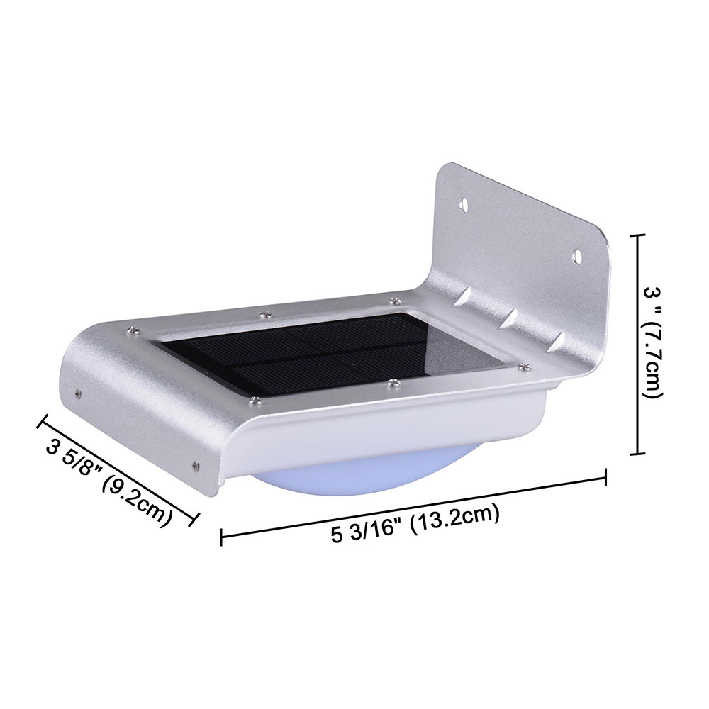 Solar light with dimensions displayed on a white background