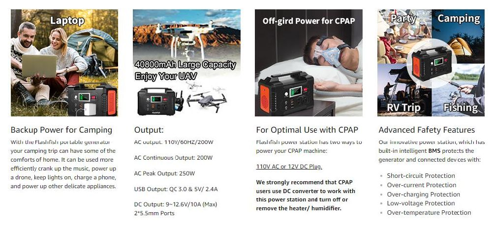 FlashFish 200W Portable Power Station | 151Wh 40800mAh Solar Generator for Camping & Off-Grid