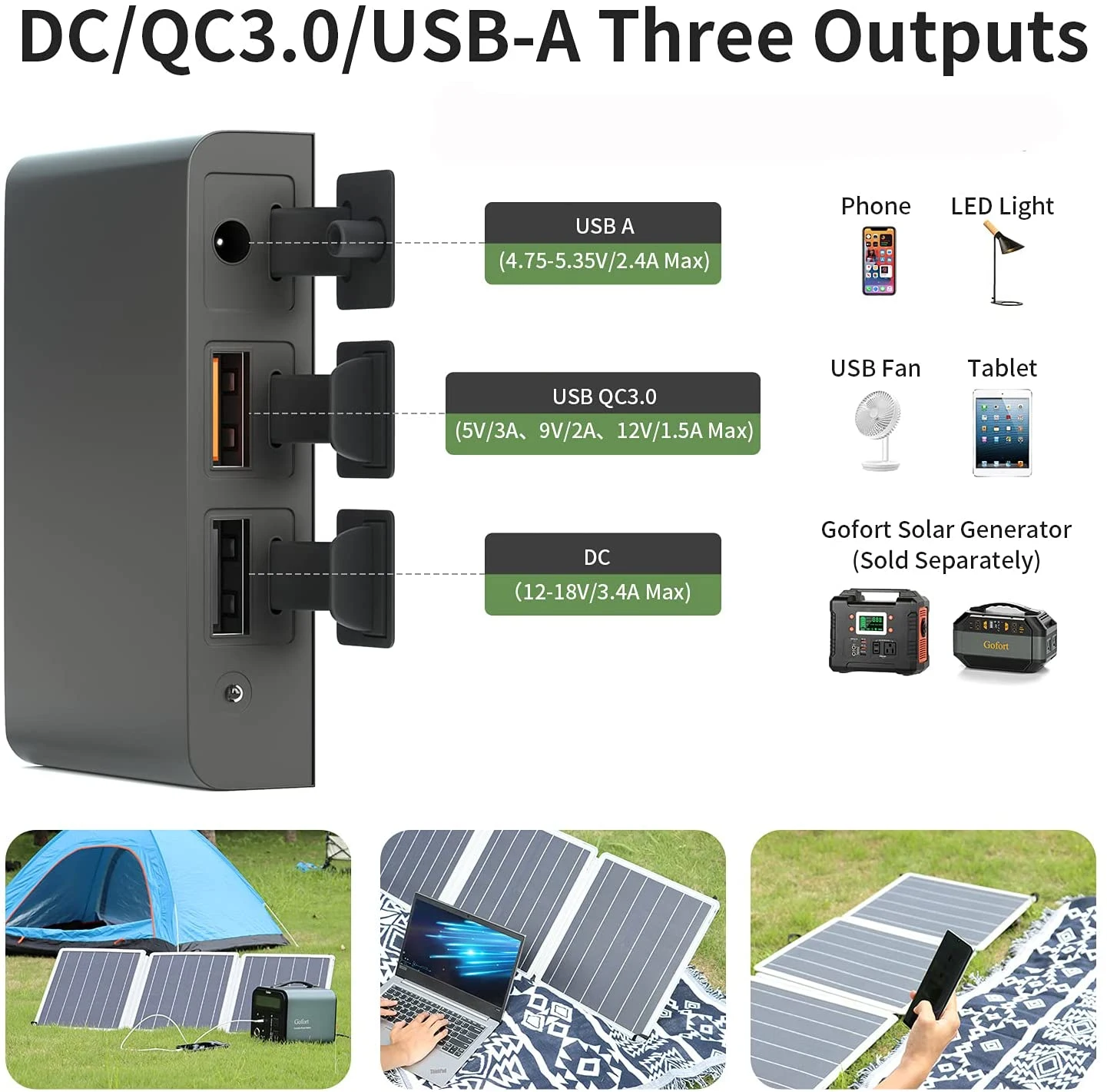 60W 18V Foldable Portable Solar Panel Charger with USB