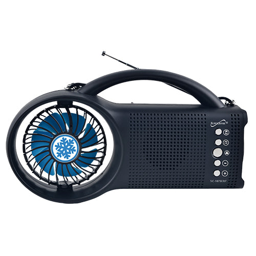 Solar-Powered Bluetooth Speaker with FM Radio, LED Torch & Fan | Off-Grid Audio & Emergency Tool
