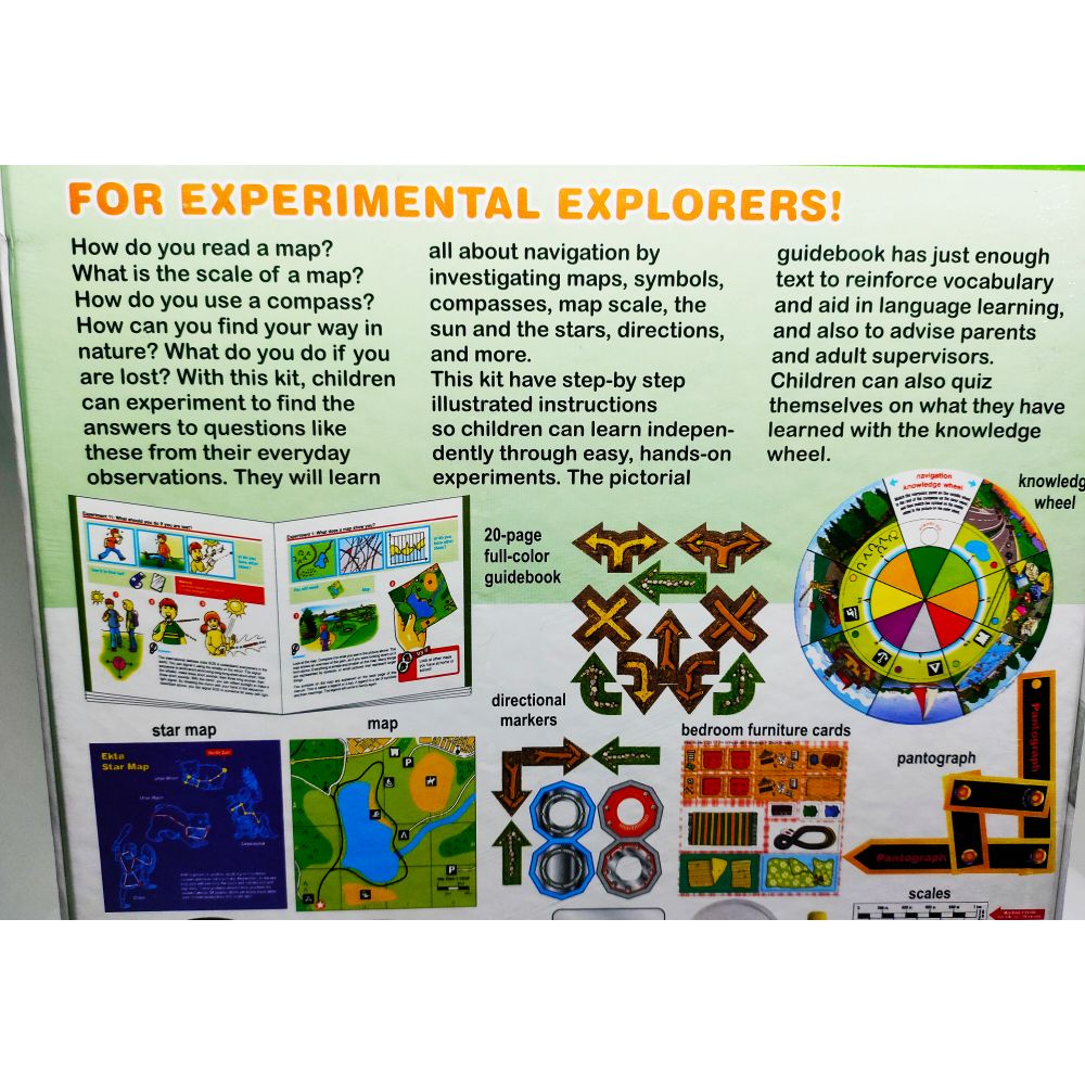Educational kit for experimental explorers with text and illustrations on a white background
