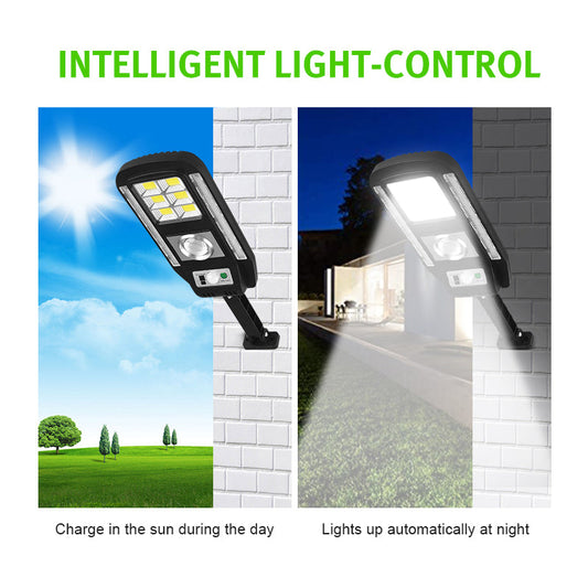 Solar Street Light with Colorful Warning Light | 20W COB Off-Grid Outdoor Security Light