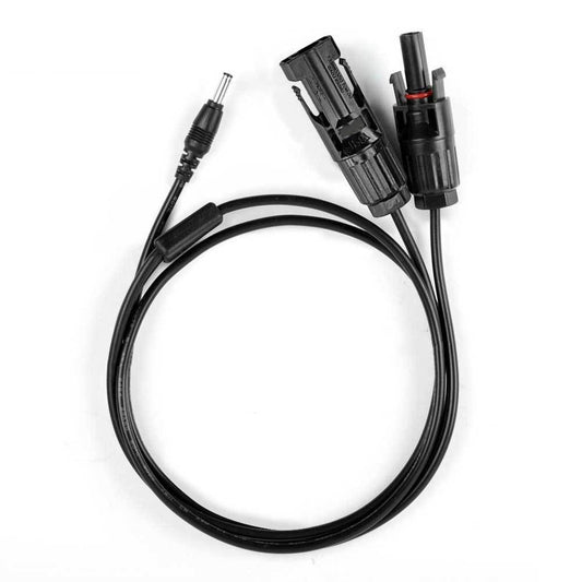 Black cable with two connectors on a white background