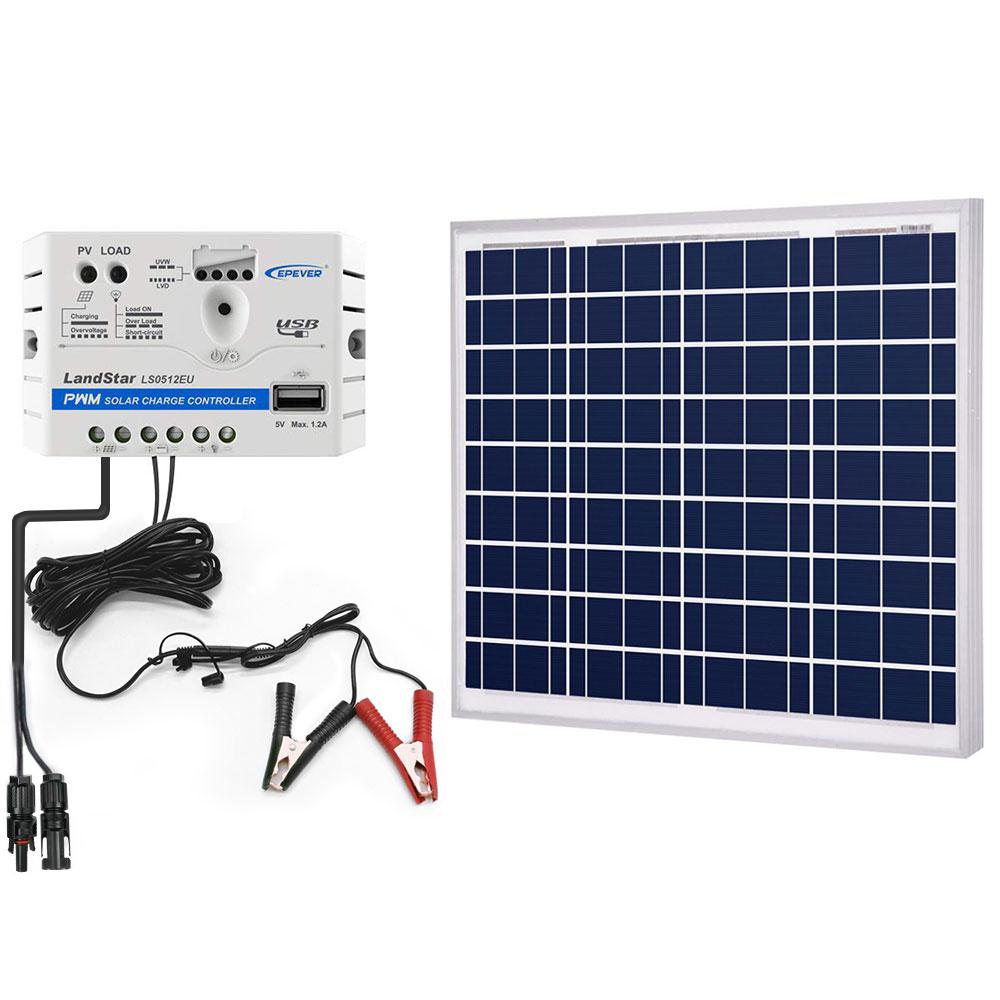 ACOPOWER 50W 12V Solar Charger Kit | 10A PWM Controller, SAE & Alligator Clamps Included