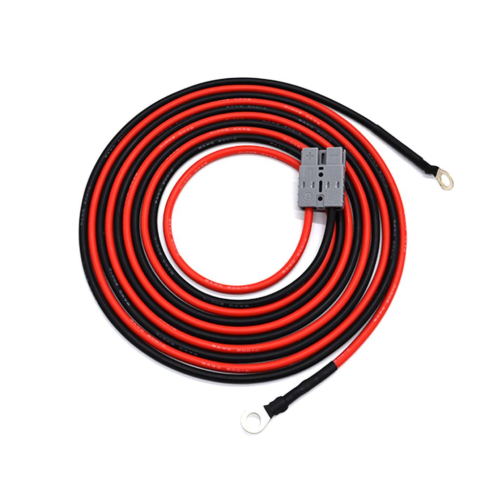 Coiled red and black wire with a connector on a white background