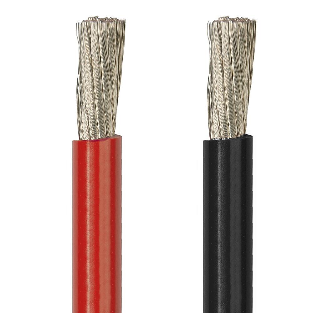 Two wires, one red and one black, with exposed copper cores on a white background.
