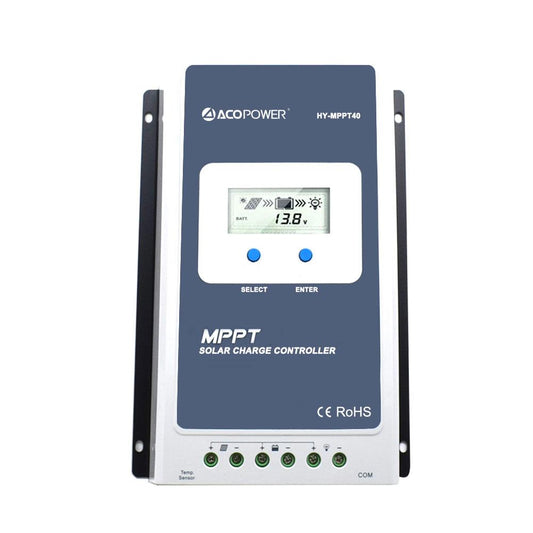 AcoPower solar charge controller on a white background