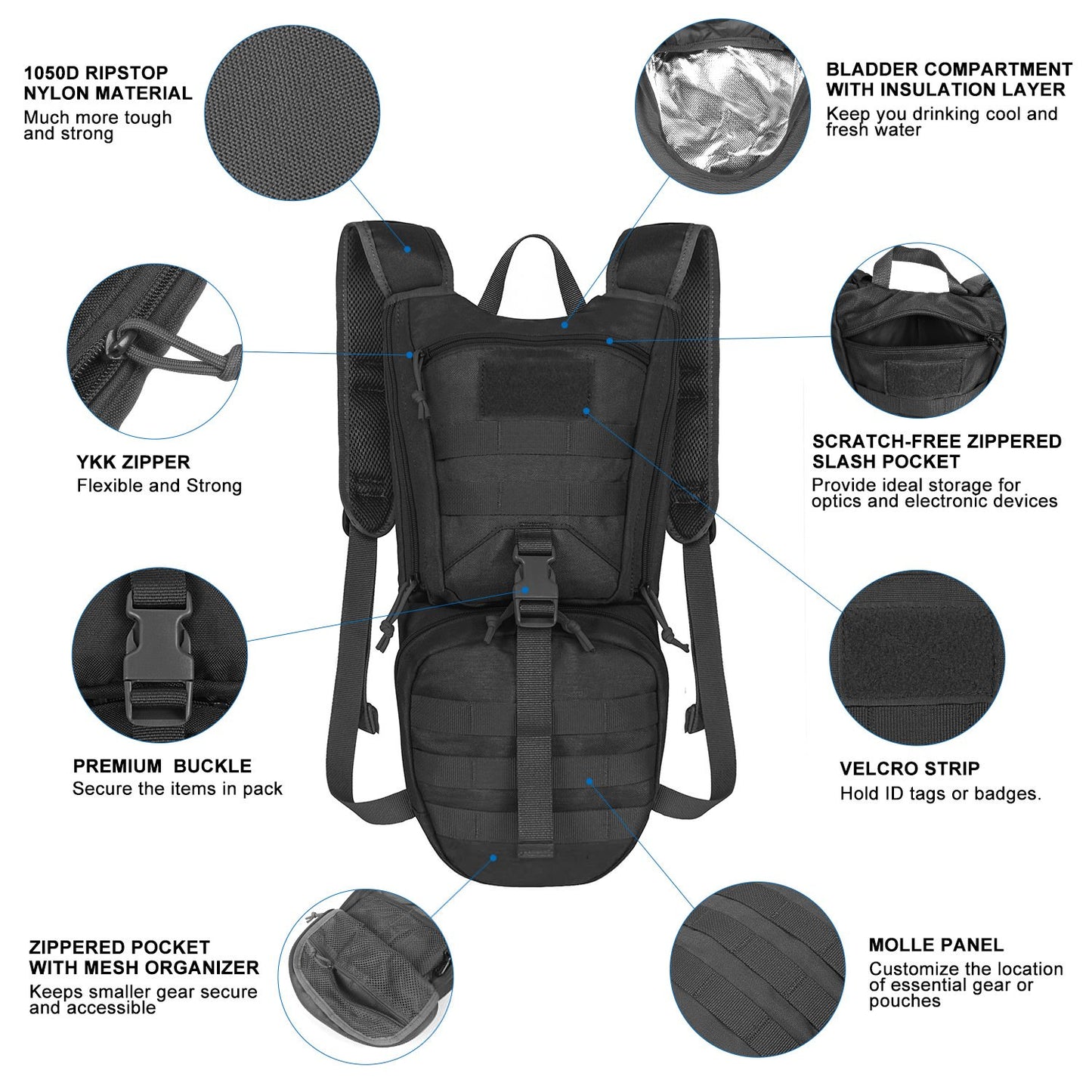 Tactical Hydration Backpack with 2.5L Insulated Water Bladder | MOLLE Compatible