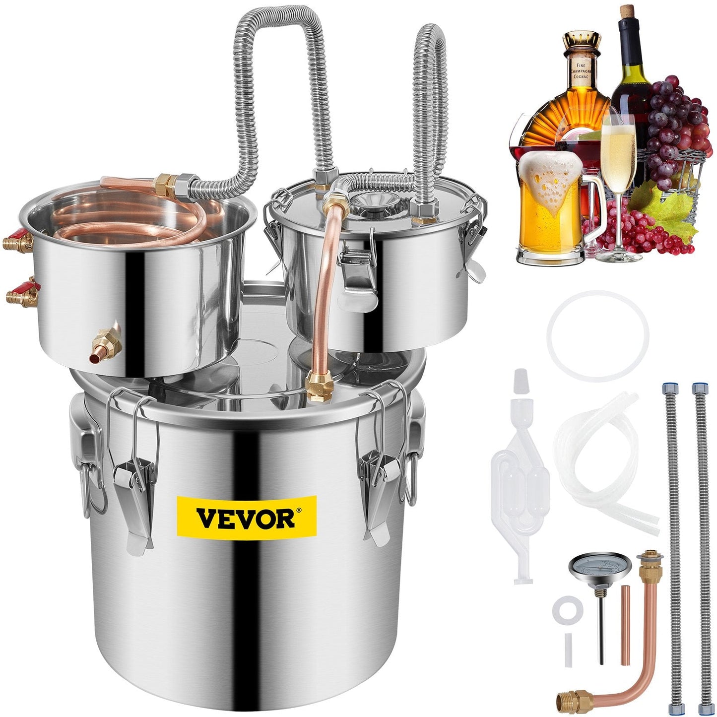 Alcohol Still, 3 Gallon, Stainless Steel Alcohol Distiller With Copper