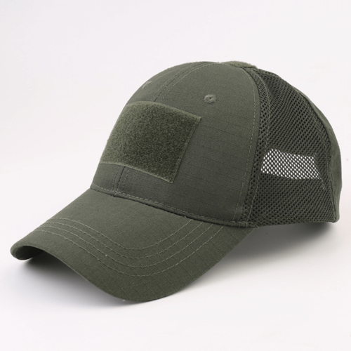 Green baseball cap with mesh back on a white background