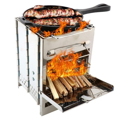 Portable Stainless Steel Wood Burning Camp Stove | Off-Grid Cooking & Survival