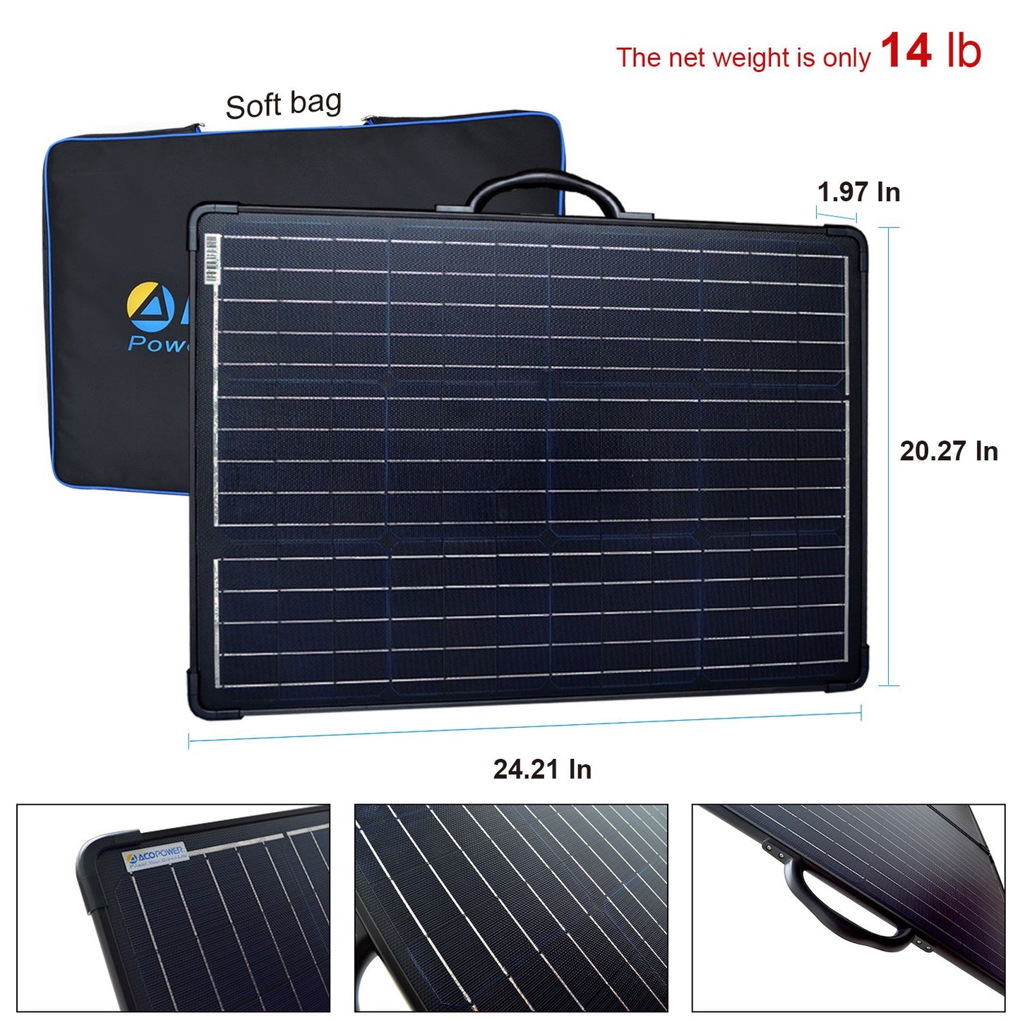 ACOPOWER 120W Portable Solar Panel Kit | Lightweight Briefcase with 20A LCD Charge Controller