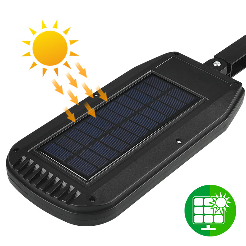 Solar-powered street light with a sun icon and energy efficiency icon on a white background