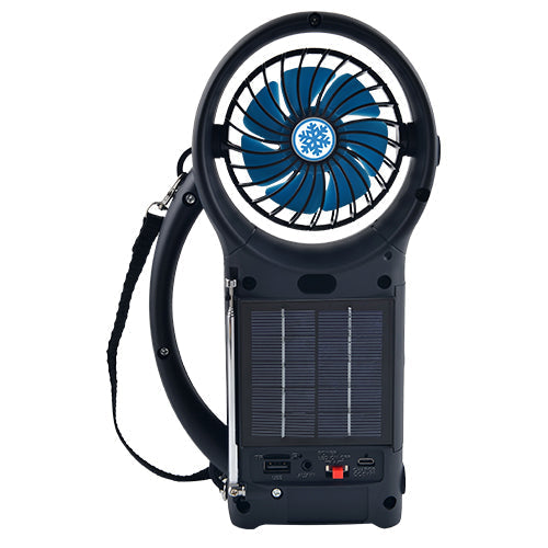 Solar-Powered Bluetooth Speaker with FM Radio, LED Torch & Fan | Off-Grid Audio & Emergency Tool