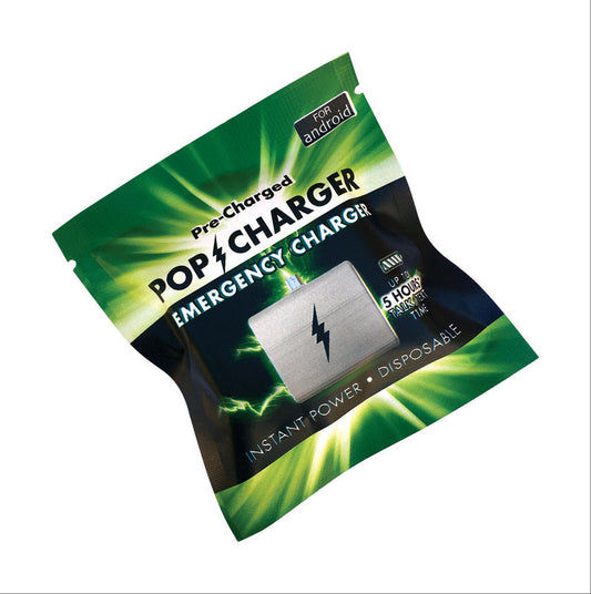 Pop Charger emergency power pack in green packaging on a white background
