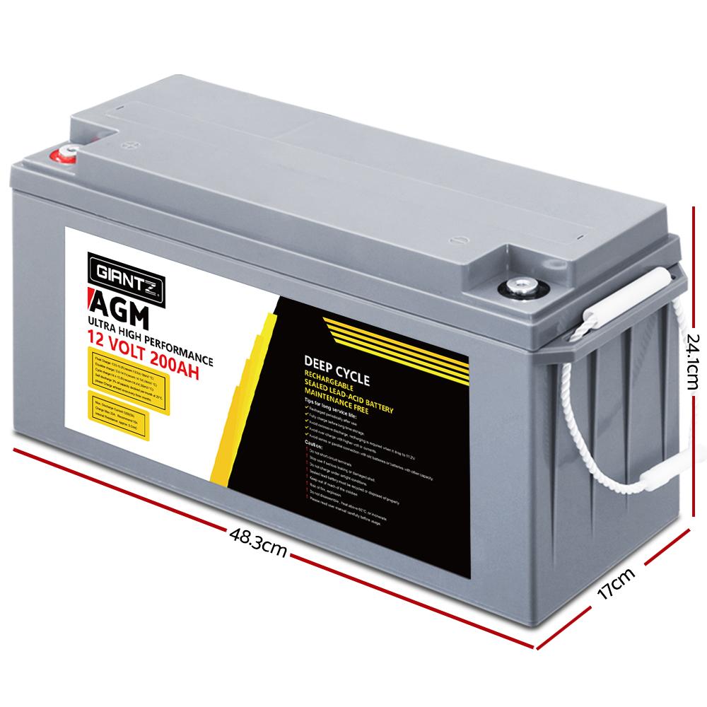 Giantz 12V 200Ah AGM Deep Cycle Battery – Solar & Off-Grid Power