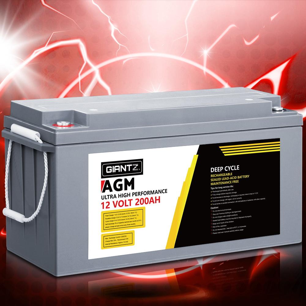 Giantz 12V 200Ah AGM Deep Cycle Battery – Solar & Off-Grid Power