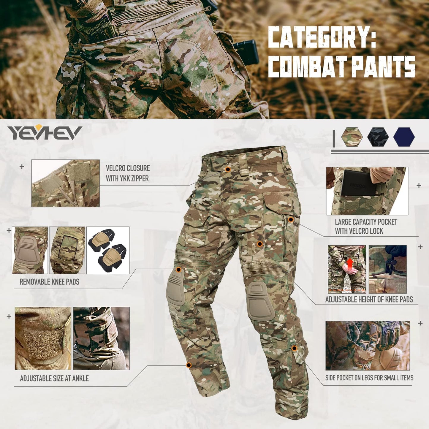 G3 Army Tactical Desert Combat Pants with Knee Pad Inserts