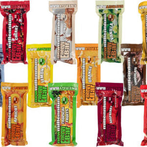 Assorted packets of different flavors on a white background