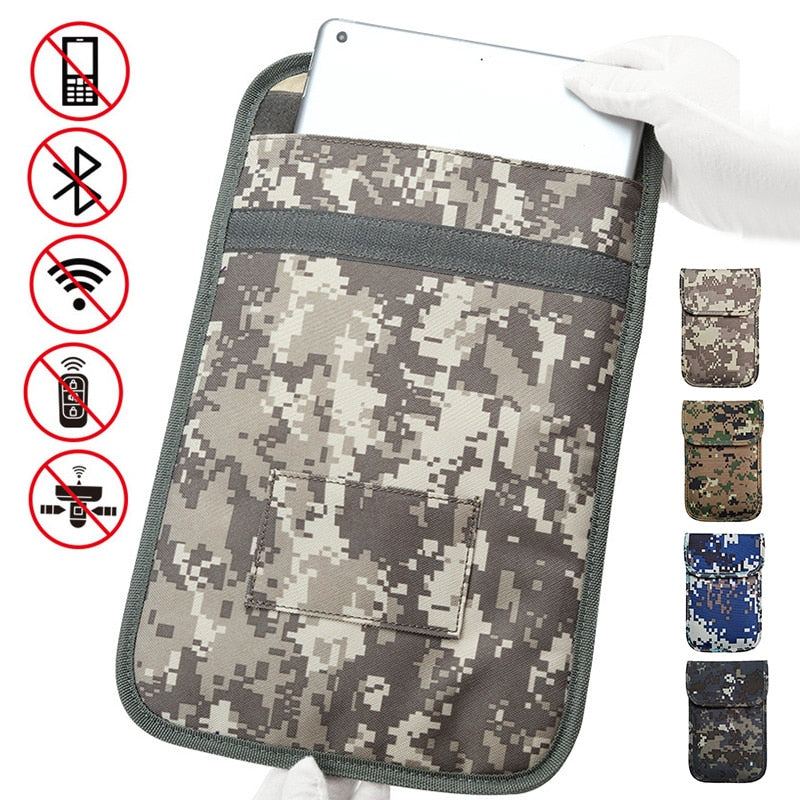 Camouflage phone pocket with multiple color options displayed.