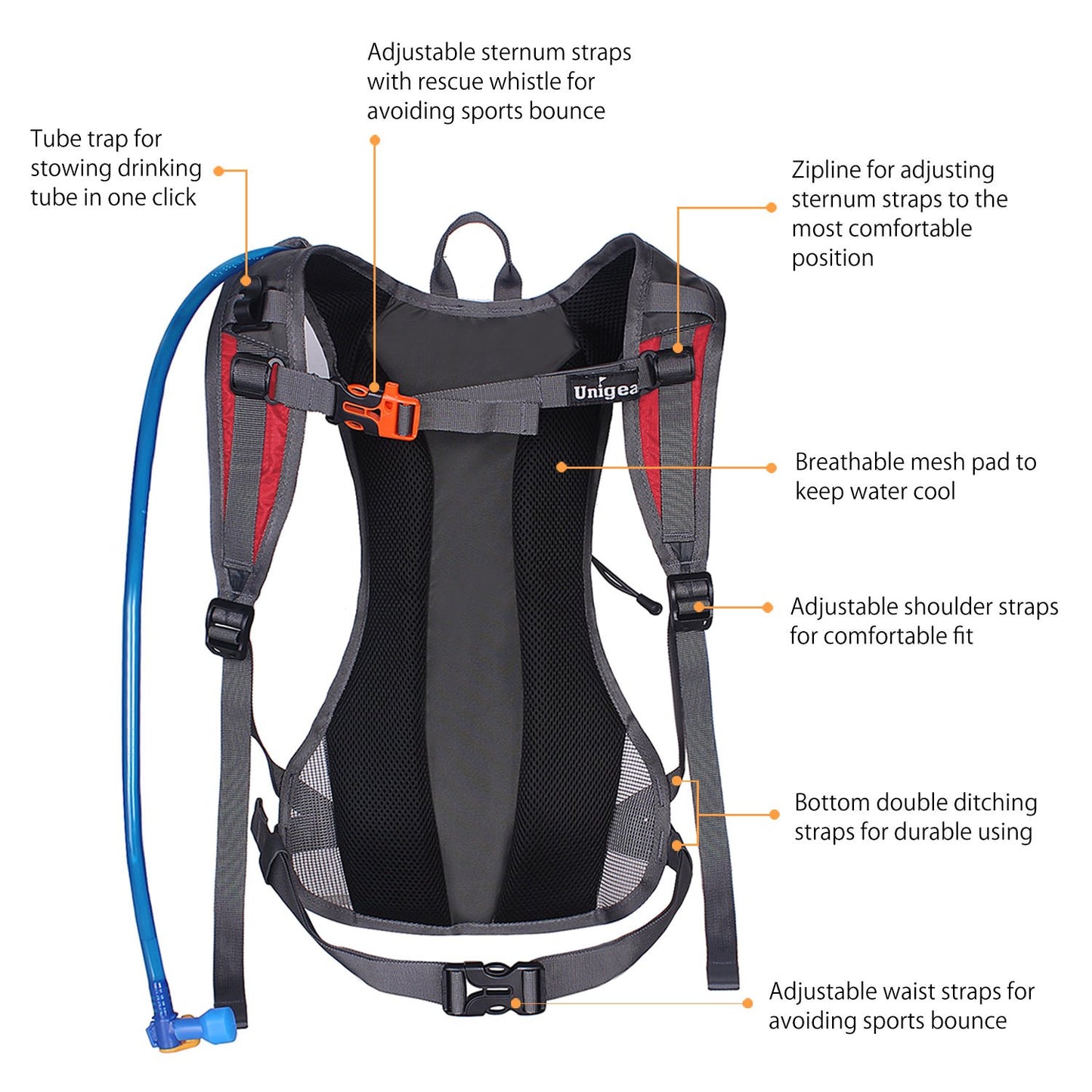 Hydration Backpack with 70oz / 2L Water Bladder | Lightweight Running & Hiking Pack