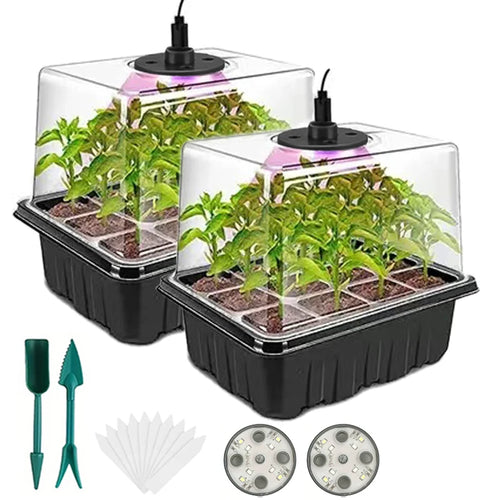 Seed Starter Kit with LED Grow Lights | 2 Germination Trays | Indoor Seedling Starter | Homestead & Off-Grid Growing