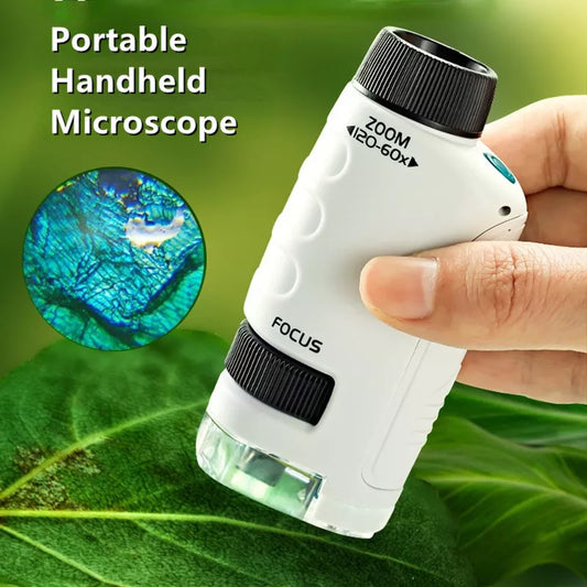 60–120X Pocket Microscope for Kids — LED-Lit Mini Science Tool with Phone Mount Option