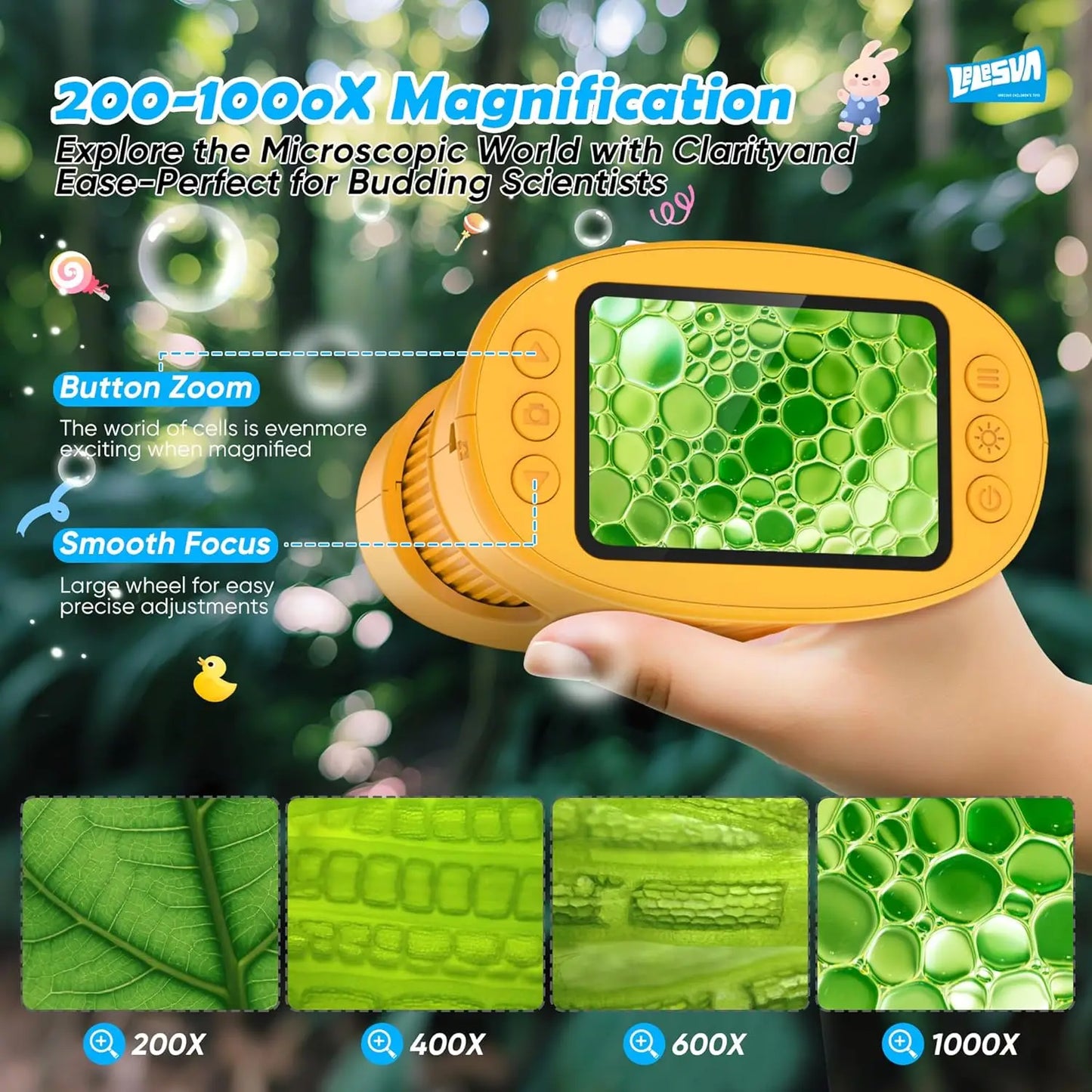 1000X Digital Pocket Microscope for Kids — Handheld STEM Science Tool with 2" Screen