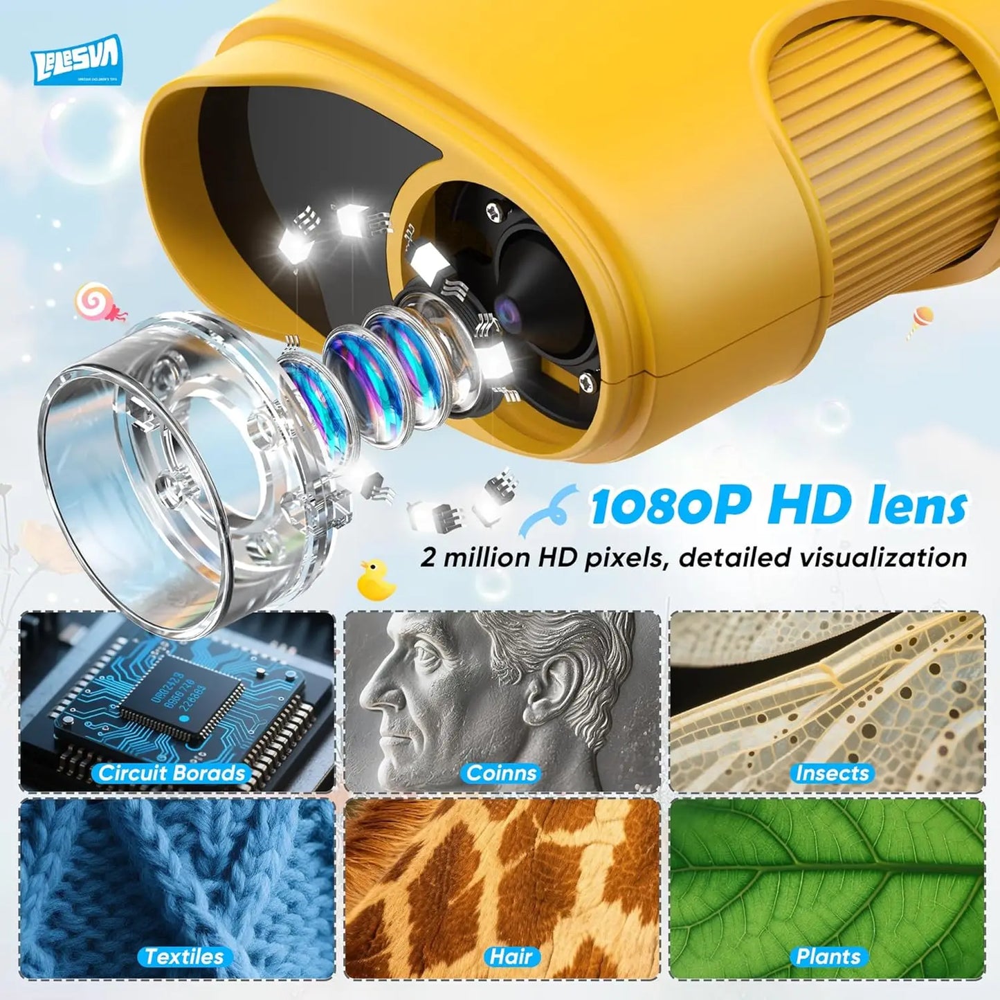 1000X Digital Pocket Microscope for Kids — Handheld STEM Science Tool with 2" Screen