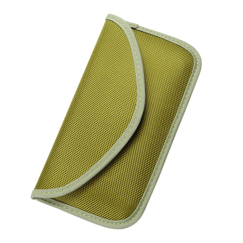 Green mesh pouch on a white background