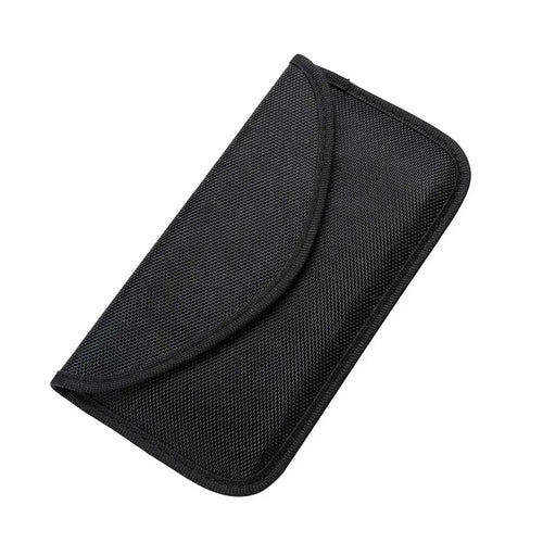 Black mesh pouch on a white background