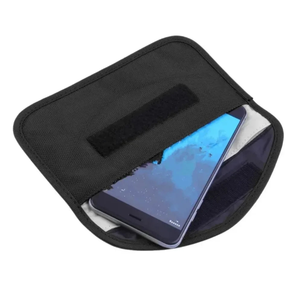 Black phone case with a smartphone inside on a white background
