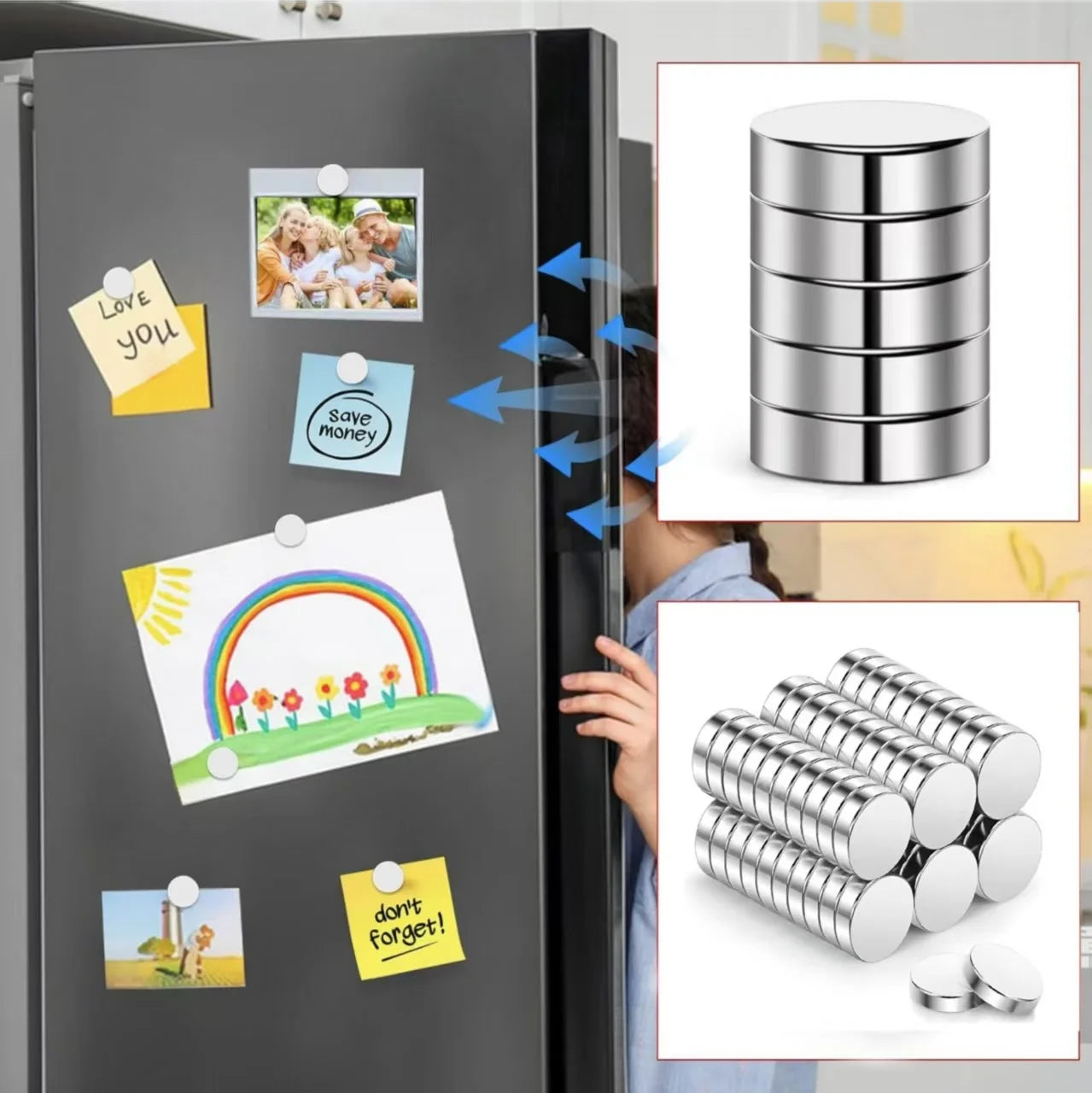 Strong Round Magnets — 50-Pack for DIY, Science Projects, Fridge & Office