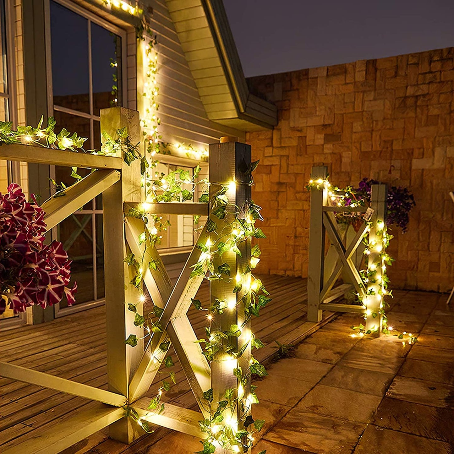 Solar-Powered LED String Lights | Maple Leaf Garland for Off-Grid Outdoor & Homestead Decor