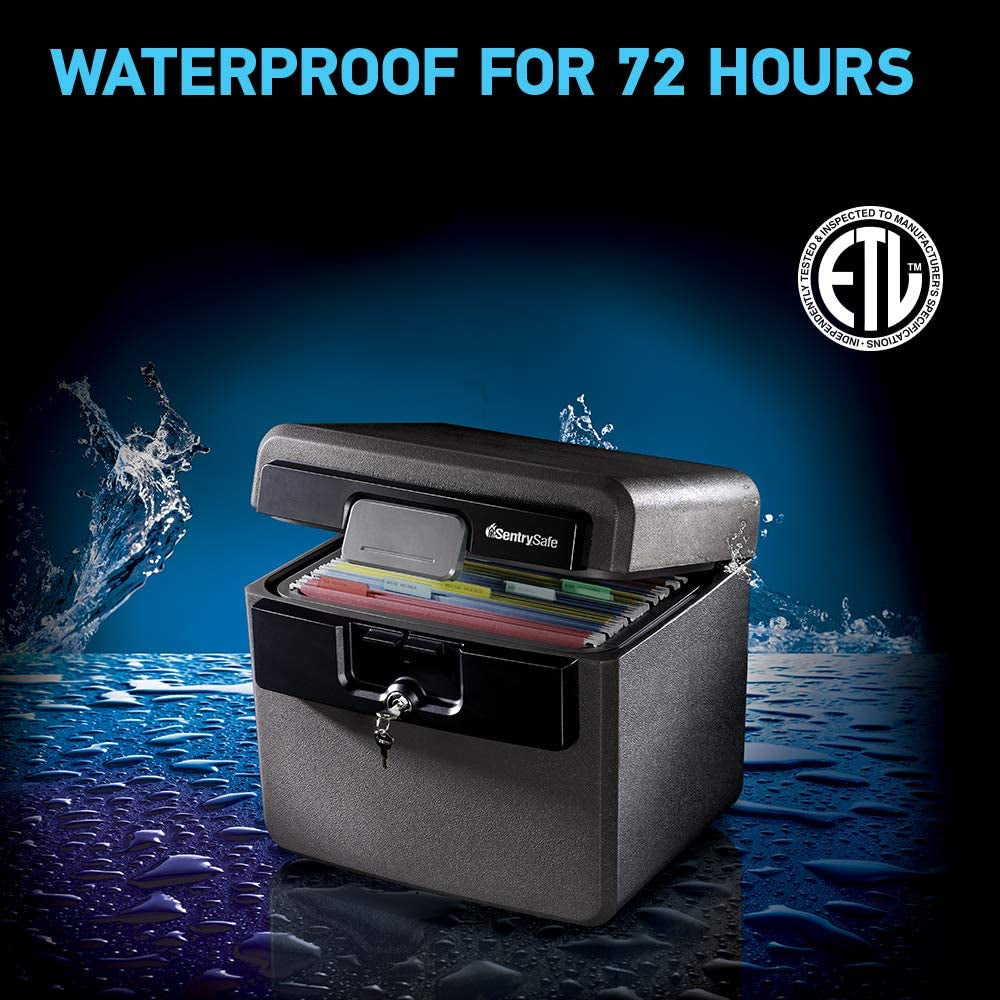 Black safe with water splashes and 'ETL' logo on a dark blue background