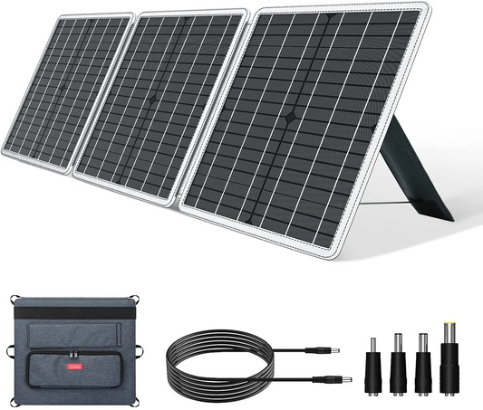 Set of three solar panels with accessories on a white background