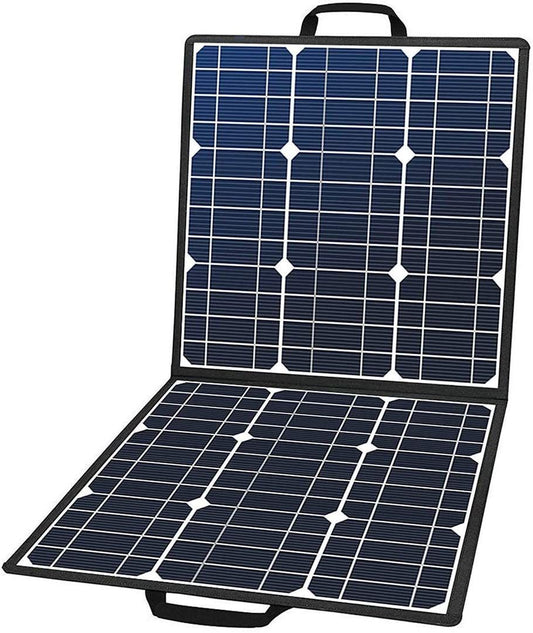 Foldable solar panel with black frame on a white background