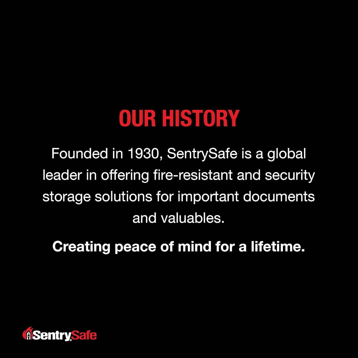 SentrySafe history text on a black background