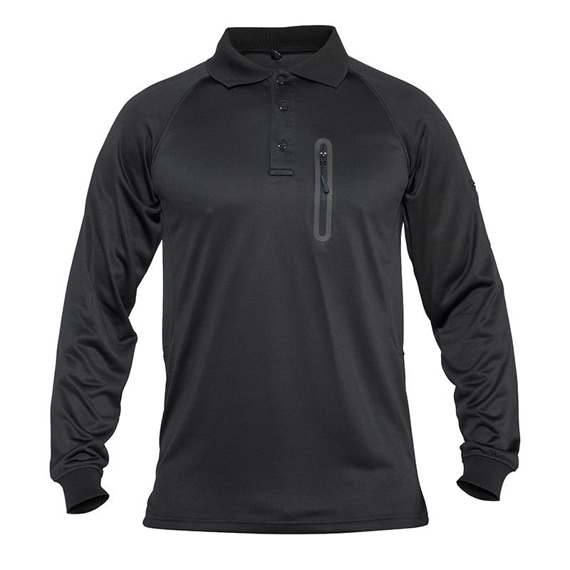 Men's Long Sleeve Tactical Polo Shirt | Quick-Dry Military Style with Zipper Pockets