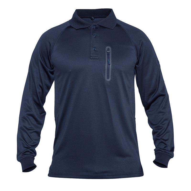 Men's Long Sleeve Tactical Polo Shirt | Quick-Dry Military Style with Zipper Pockets
