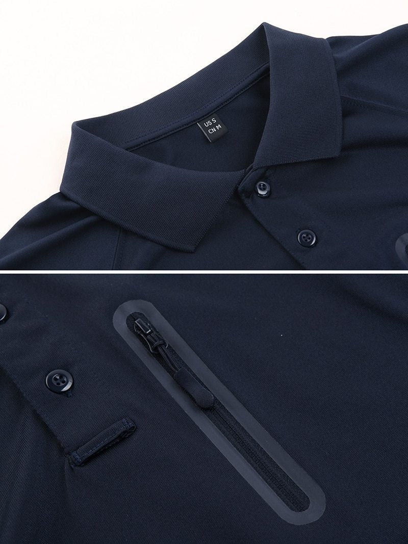 Men's Long Sleeve Tactical Polo Shirt | Quick-Dry Military Style with Zipper Pockets