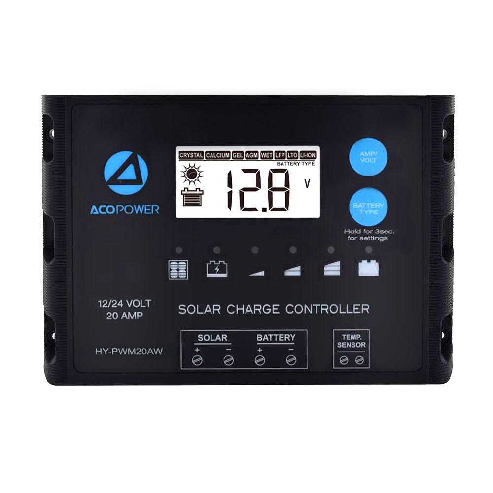 Solar charge controller with digital display on a white background