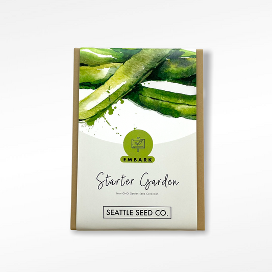 Seattle Seed Co. starter garden package with green beans illustration on a white background